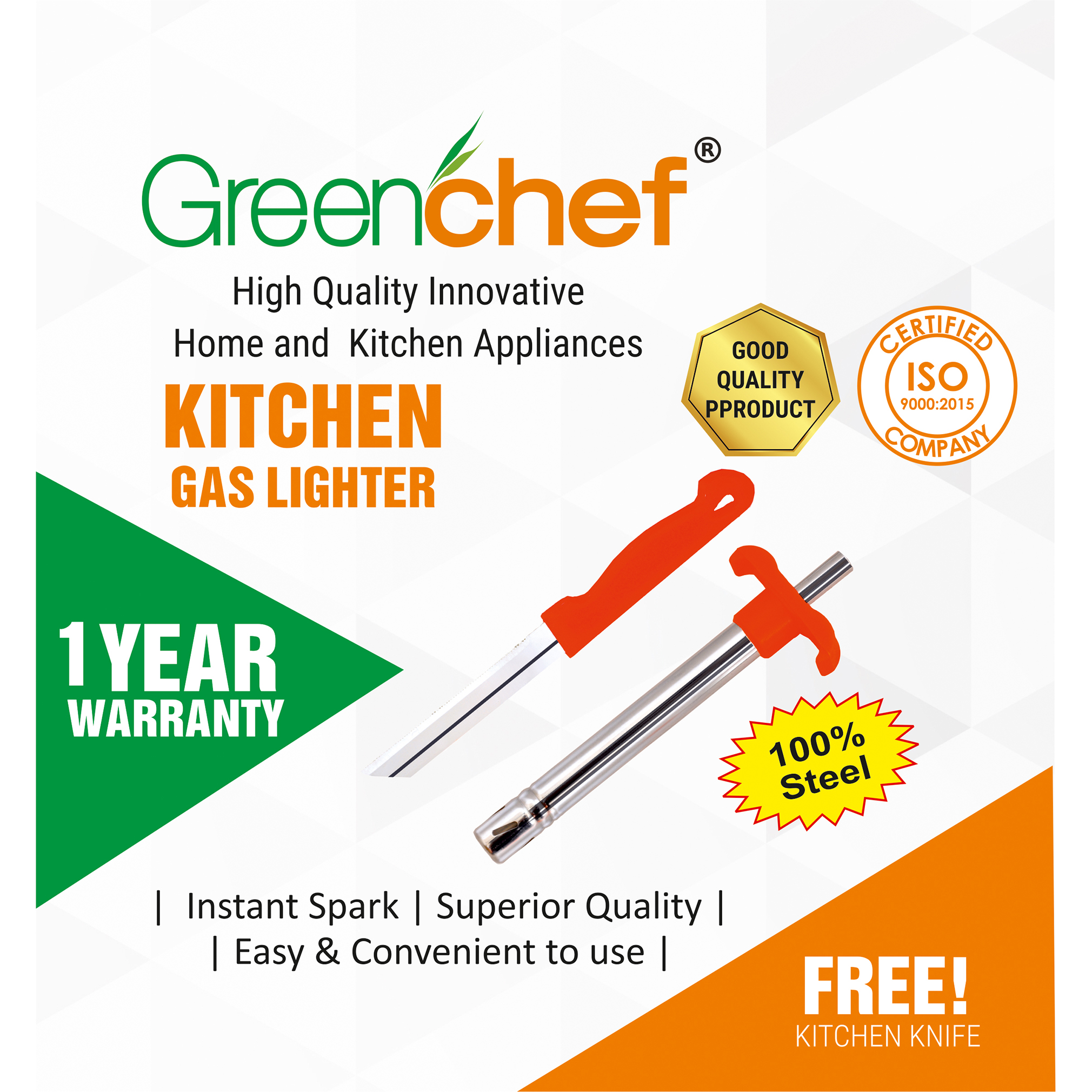 GREENCHEF GAS LIGHTER FREE KNIFE